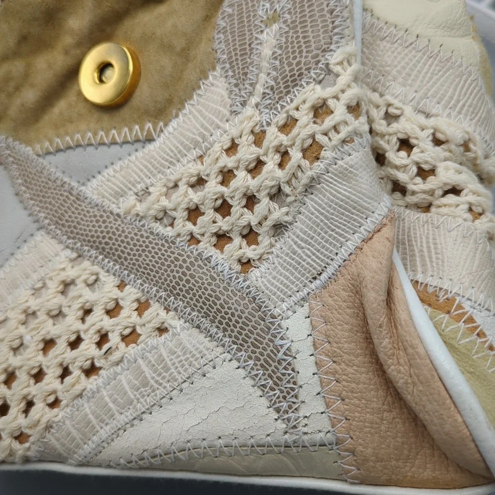 Vtg 80s White Pastel Patchwork Purse Leather Crochet‎ Shoulder Handbag Crossbody